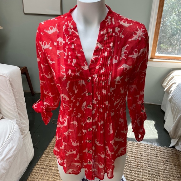 Anthropologie MAEVE red Cheetah cat shirt size 4 - Picture 4 of 8